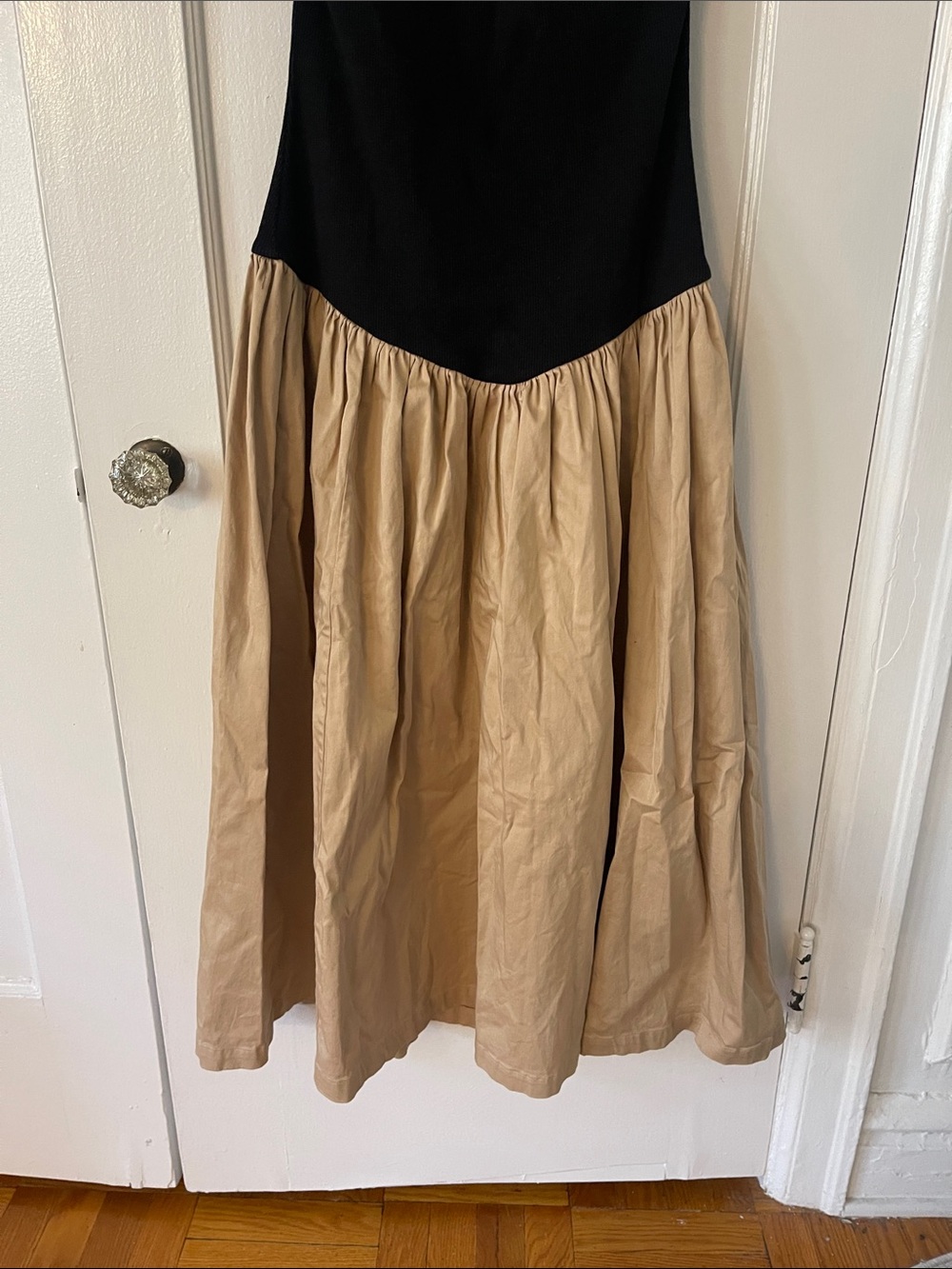 Anthropologie Tan Gathered Drop Waist Midi Halter Dress - Picture 6 of 13